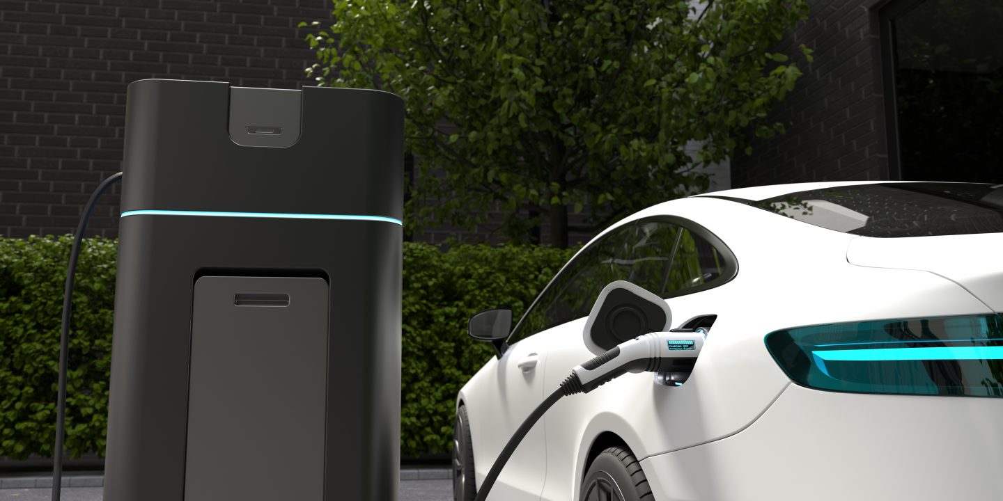 Electric car charging at home, Clean energy filling technology.