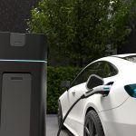 Electric car charging at home, Clean energy filling technology.