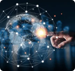 Digital illustration showing global blockchain network integration